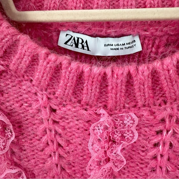 Zara Pink Knit Ruffle Sweater Size M - Picture 6 of 9
